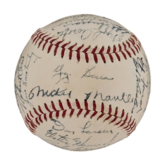 High Grade 1955 A.L. Champion New York Yankees Team Signed  A.L. Baseball With 30 Signatures Including Mantle, Berra and Stengel  (PSA/DNA)
